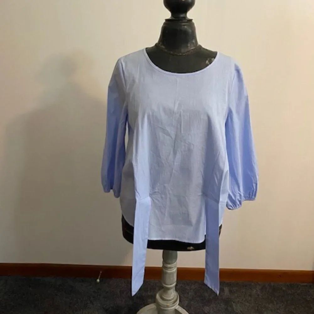 Pink Rose Blue White pinstripe top, size Large - Picture 1 of 3